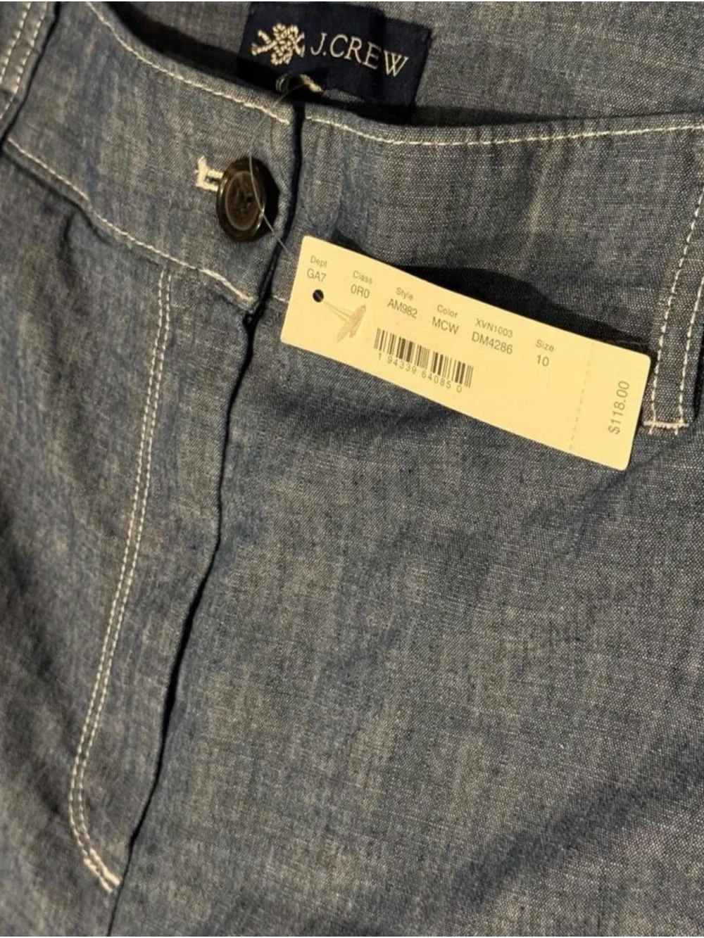 NWT J.Crew Re-Imagined Chambray Wide Leg Pants Women’s 10 100% Cotton Blue